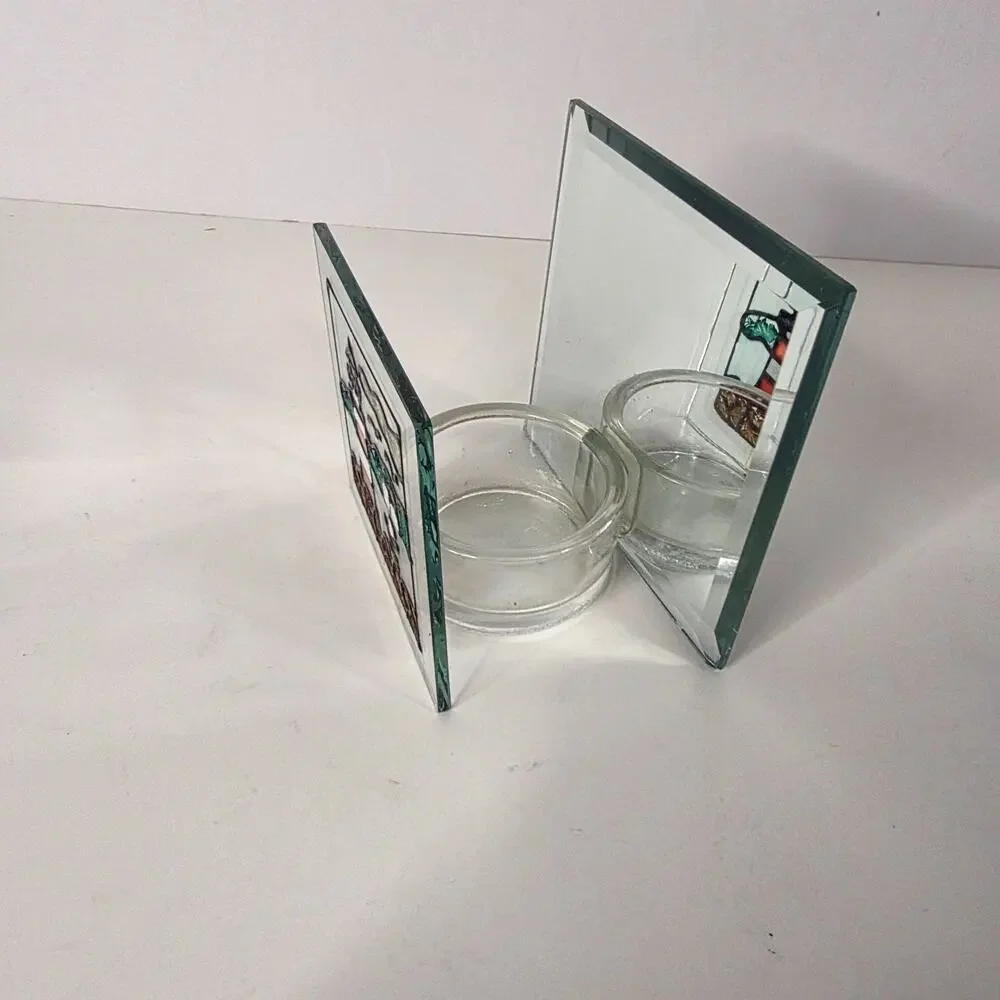 Lighthouse Stained Glass Votive Tea Light Candle Holder Mirror Nautical Decor